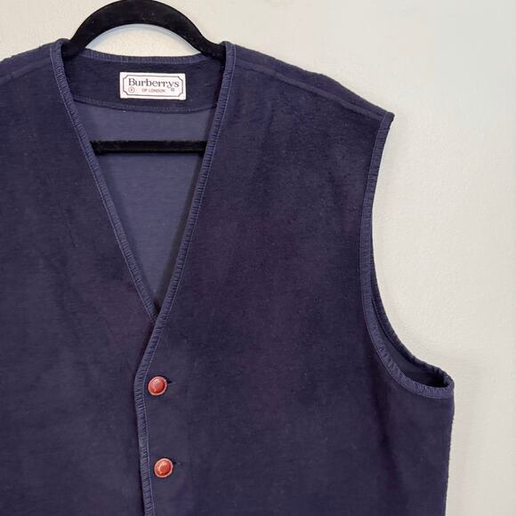 Vintage 90s Burberrys Vest Mens 8 Navy Blue V Neck Sleeveless Button Wool Blend - Picture 4 of 12